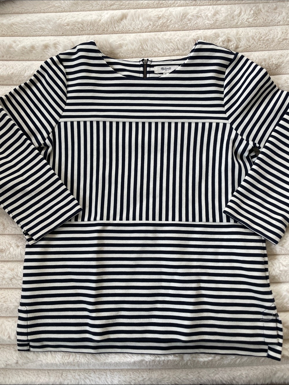 Madewell Navy and White Striped Boatneck Top